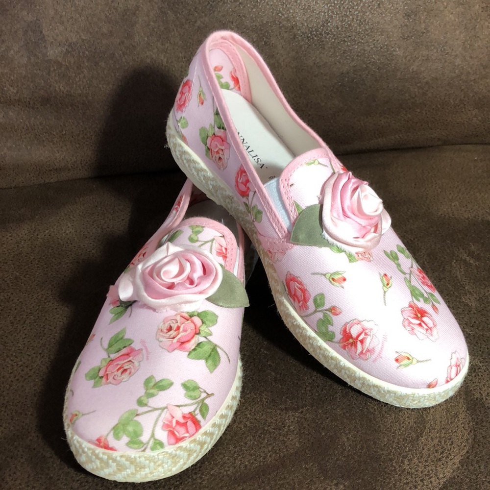 Monnalisa Girls Pink Flower Slip On Espadrilles